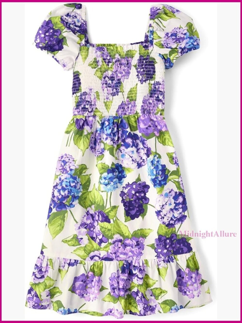Ruffle Square Neck A-Line Midi Dress with Elastic Waist